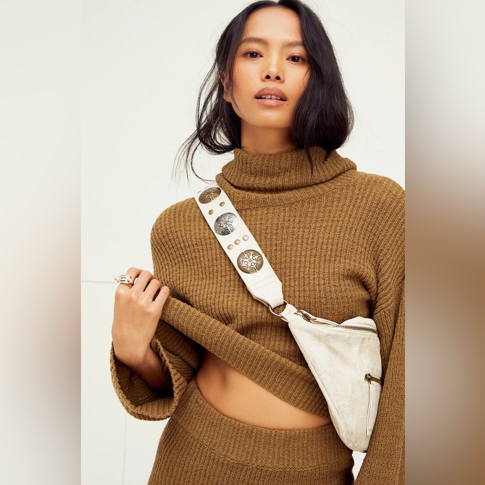 Free People Wilder Embellished Sling Bag, Genuine Leather, Distressed White